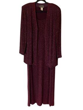 Alex Evenings Sparkly Burgundy Formal Maxi Dress & Jacket Set Large